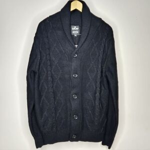 XRAY Men's Black Cable Knit Shawl Collar Button Front Sweater NWT Size XL
